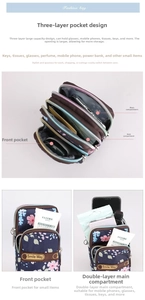 Detailed view of the triple-layer internal compartments of the floral mini shoulder bag