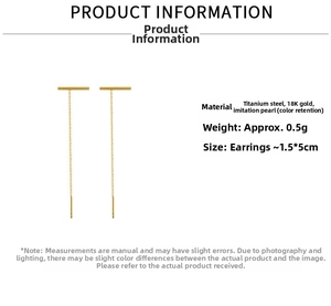 Detail view of gold titanium earrings with size and weight measurements specified