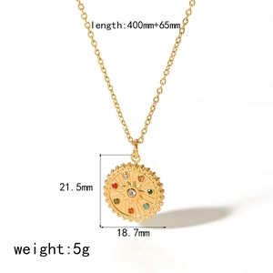 18k gold plated stainless steel sunburst pendant necklace with colorful zircon gemstones