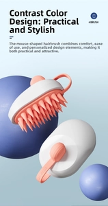Detail of mouse-shaped silicone scalp massage brushes with ergonomic design and hanging loops