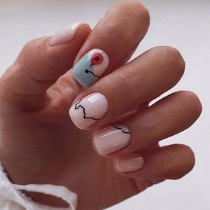 Press On Nails Map Location Pattern Short Square Wearable False Nails Nude Pink Cute Sweet Style For Women
