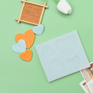 Heart Shaped Silicone Cake Mold Wood Grain Texture Multi Cavity DIY Baking For Chocolate Pudding Jelly Soft
