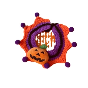 Halloween gebreide halsband voor huisdieren met oranje paarse strepen en pompoen