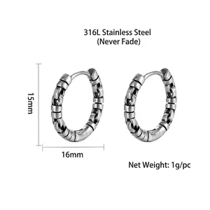 Vintage stainless steel knot hoop earrings with 15mm height and non-fading finish