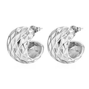 Boucles d'oreilles demi-rondes vintage en acier inoxydable argenté à relief géométrique