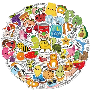 50pcs colorful cartoon pun stickers with cute animal and food designs for DIY decoration