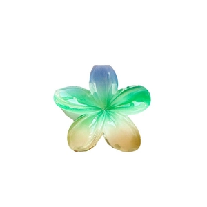 Plumeria hair claw clip with blue green beige gradient and glossy translucent finish