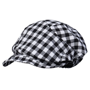 Classic black and white gingham linen beret hat for women featuring a retro British style