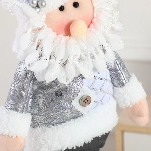 Nordic telescopic Christmas doll with silver sequins and white faux fur holiday decor