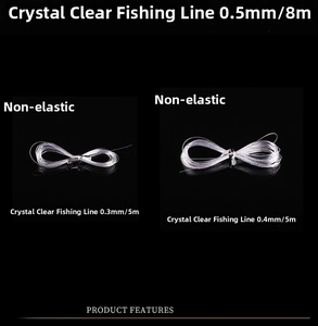 Macro view of crystal clear beading threads in 0.3mm 0.4mm and 0.5mm diameters
