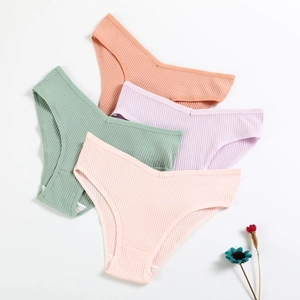 Breathable ribbed cotton panties for women in four assorted soft pastel colors