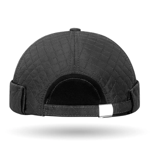 Men's quilted black miki hat with diamond pattern and adjustable metal buckle for autumn