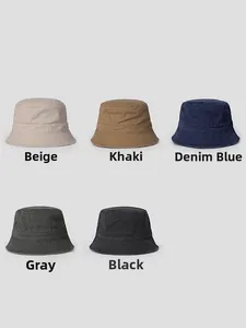 Washed cotton bucket hats collection in beige, khaki, denim blue, grey, and black