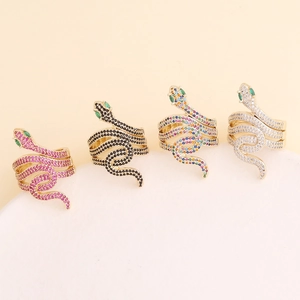 Snake Ring Copper Micro Pave Zircon Unique Light Luxury Adjustable Open Finger Jewelry For Women Vintage