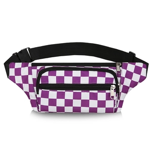Sac banane tendance à carreaux violet et blanc en nylon avec sangle noire réglable