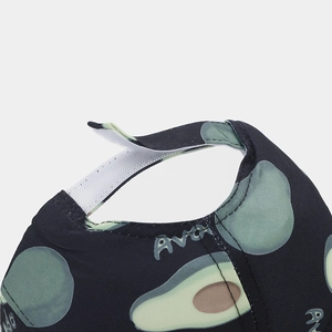 Black baseball cap with avocado print featuring a white adjustable velcro strap on back
