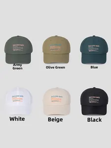 Detailed grid view showing six colors of quick-dry nylon baseball caps with letter print