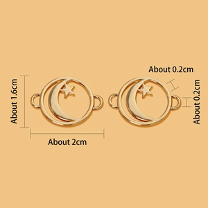 Golden alloy celestial charms with moon and star inside a round frame for DIY jewelry