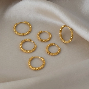 Textured Hoop Earrings Stainless Steel PVD Gold Plated Waterproof Hypoallergenic Minimalist Fashion Jewelry For Women
