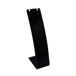L-shaped black acrylic necklace display stand with grooves for jewelry presentation