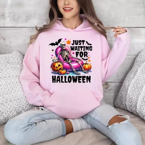 Halloween Hoodie Men Fleece Lined Long Sleeve Kangaroo Pocket Spooky Vibes Skull Pumpkin Print Casual Pullover