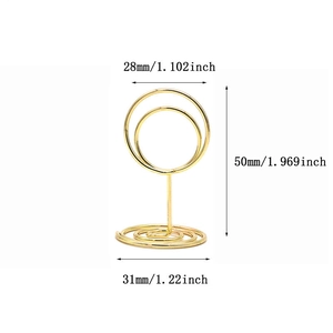 Golden peacock round metal memo holder with size dimensions showing height 50mm and base 31mm