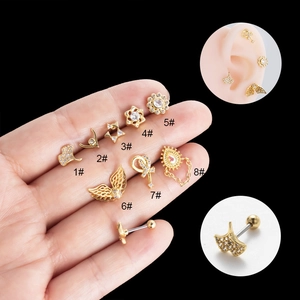Blumen Stern Herz Ohrstecker Edelstahl Zirkon Cartilage Piercing Schmuck Mit Doppeltem Schraubkugelverschluss