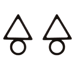 Minimalist geometric matte black round and triangle stud earrings for women