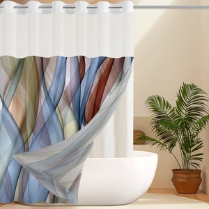 Waterproof marble shower curtain with double large ring abstract design for bathroom