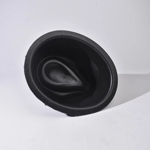 Top down interior view showing the structured crown of a black wide brim wool fedora hat