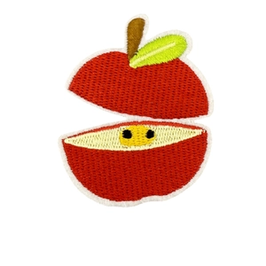 Creative cartoon red apple embroidered patch showing cross-section fruit design