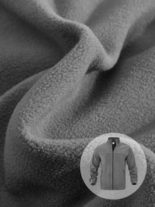 Macro texture du tissu polaire doux sur une veste grise zippée pour homme