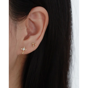Gold s925 silver cross stud earring set with heart zirconia and colorful crystal clusters