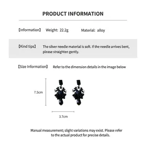 Detailed size information and specification chart for black heart tassel drop earrings