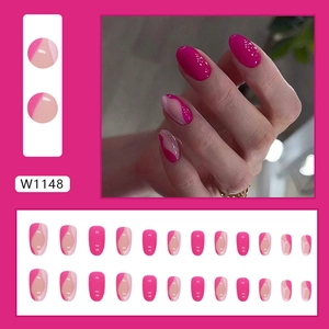 Oval hot pink and light pink wave patterned press-on nails 24-piece full set