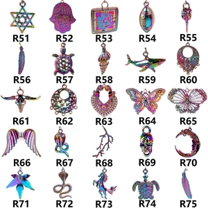 Selection of rainbow electroplated stainless steel charms in animal and nature shapes