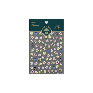 Floral gold foil nail stickers M-581 featuring pastel butterflies and 3D embossed flowers
