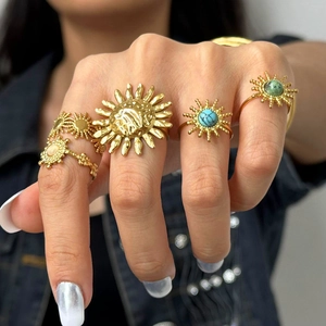 Gold stainless steel turquoise sun rings set for women in bohemian style