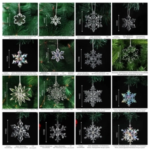 Detailed grid of crystal snowflake ornaments in various sizes for Christmas tree decor