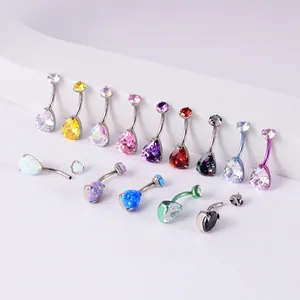 Piercing ombelico in titanio G23 con opale a goccia e pietre di zircone colorate