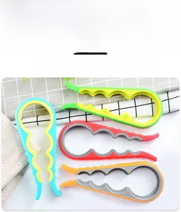Close-up of four-in-one multi-functional jar openers in four colors with non-slip edges