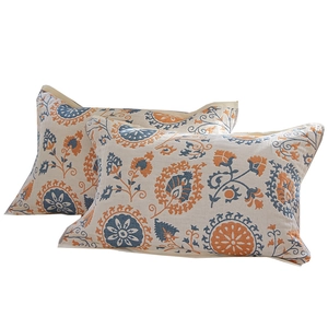 Pair of four-layer cotton gauze pillow towels with bohemian orange and blue mandala prints