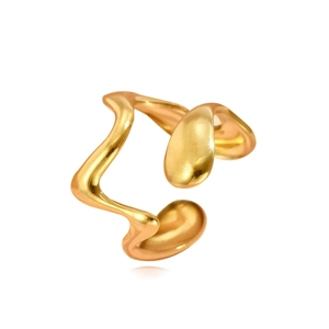 Minimalist geometric irregular wave open ring in polished gold stainless steel