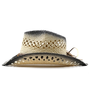 Hollow western cowboy straw hat with gradient finish and decorative leather cord
