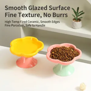 Creative flower ceramic pet bowl with elevated stand for cats and small dogs