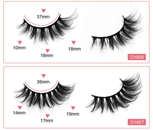 Detailed size specifications for thick black false eyelashes models D1606 and D1607