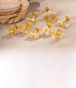 Detailed set of zircon butterfly and flower stud earrings with screw ball backs