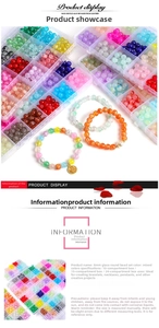 Detailed view of 8mm colorful glass jelly beads sorted in a transparent storage box
