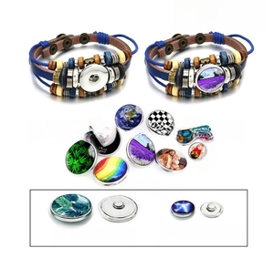 DIY braided leather bracelets with interchangeable 18mm and 10mm glass snap buttons