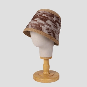 Chapeau cloche tissé pour femme style japonais avec motif géométrique et bord pare-soleil